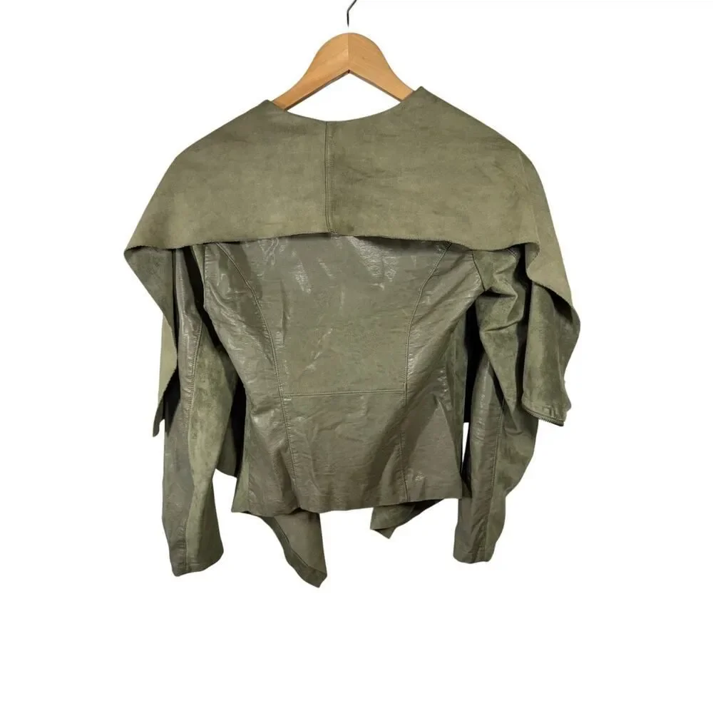 BLANK NYC Women's Faux Suede/Leather Asymmetrical Zip Front Jacket Green Size XS